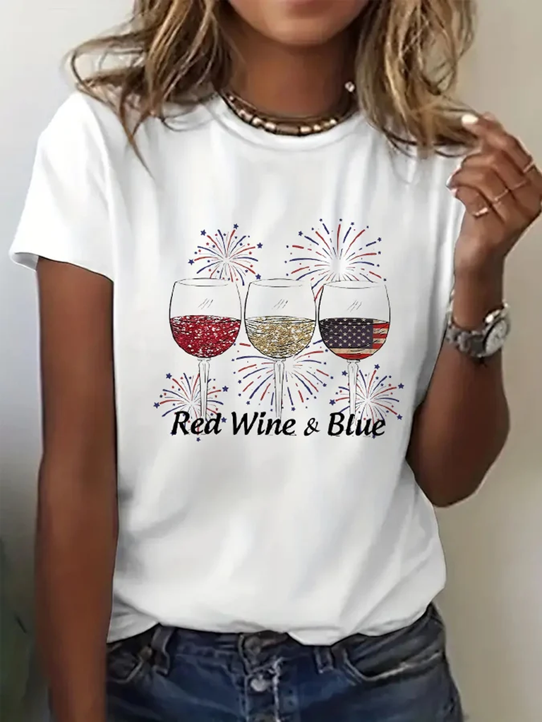 Fashion Short Sleeve Crew Neck Flag Casual Regular T-Shirt