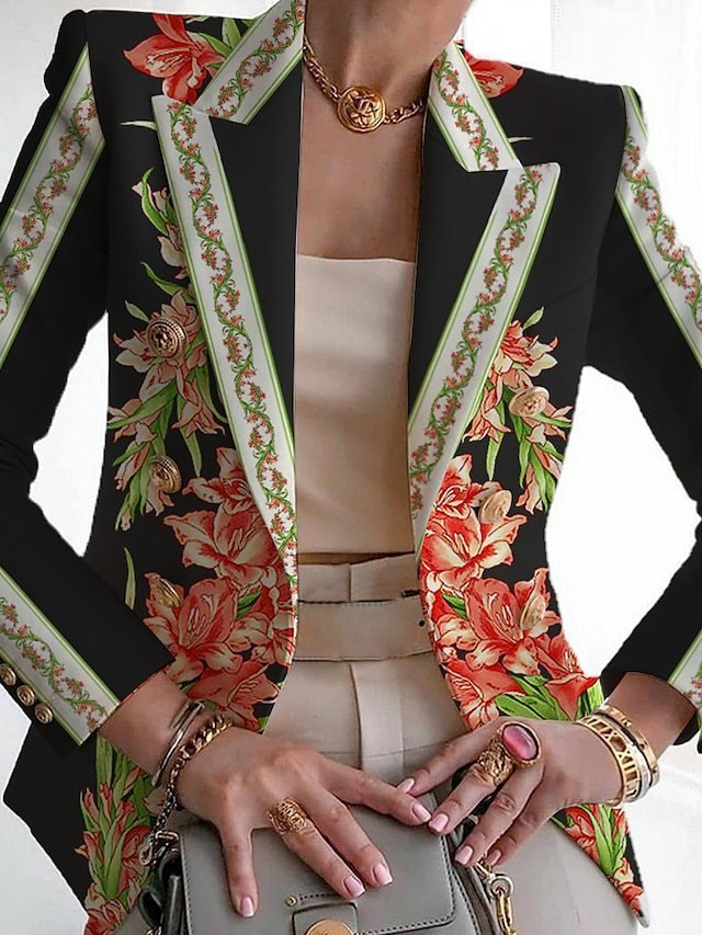Loose Shawl Collar Long Sleeve Floral Fashion Regular Blazers