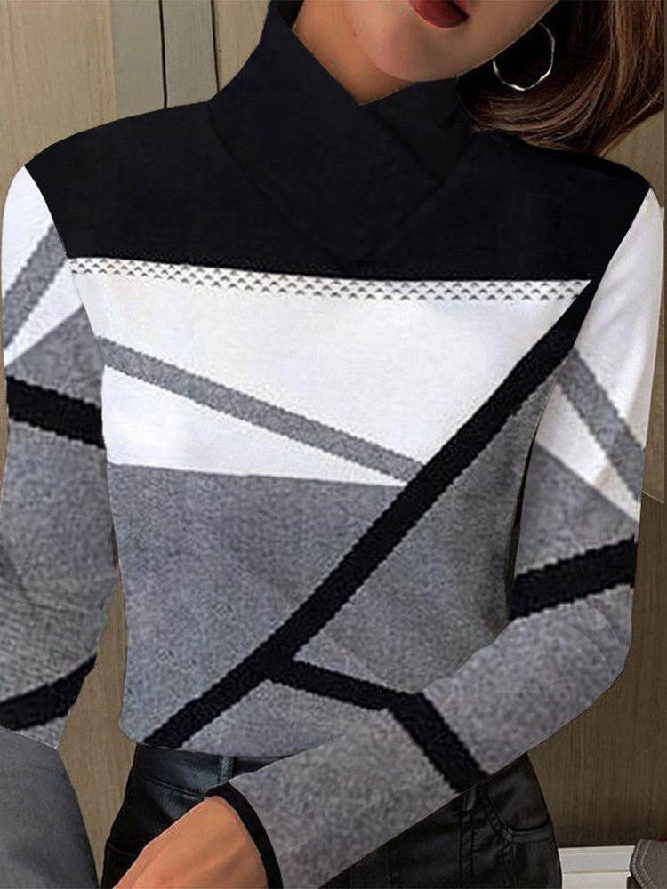 Long Sleeve Abstract Graphic Fashion Regular Blouse