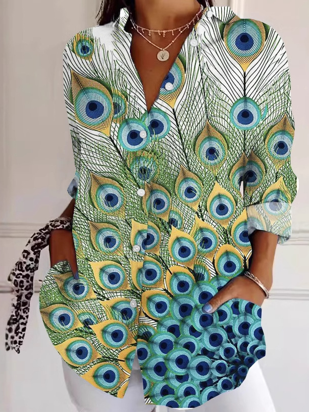 Loose Long Sleeve Shirt Collar Geometric Floral Fashion Regular Shirt