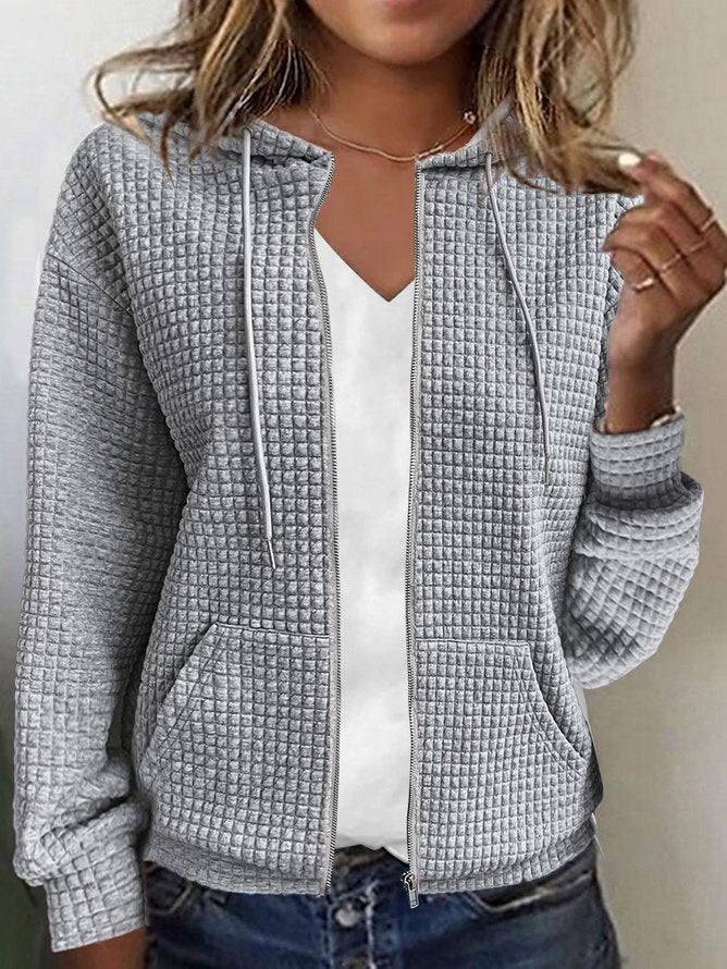 Loose Hoodie Long Sleeve Plain Zipper Fashion Regular Jacket