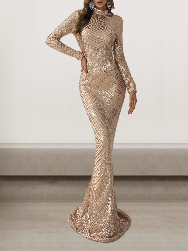 Sexy Crew Neck Long Sleeve Plain Tight Maxi Dress
