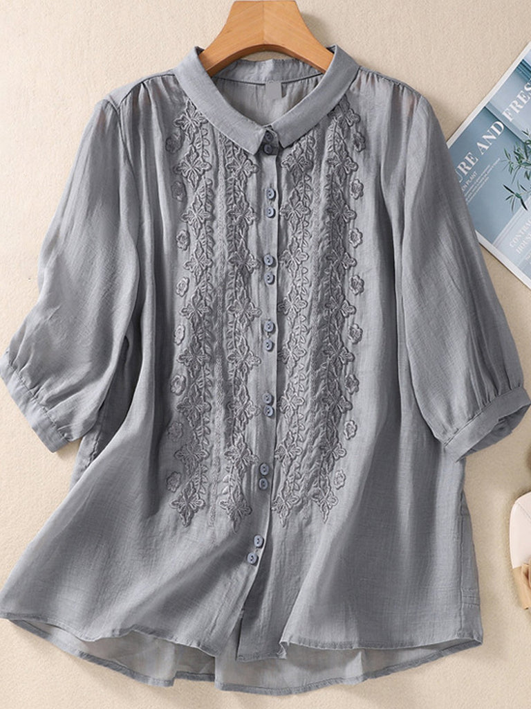 Fashion Long Sleeve Shirt Collar Plain Loose Regular Blouse
