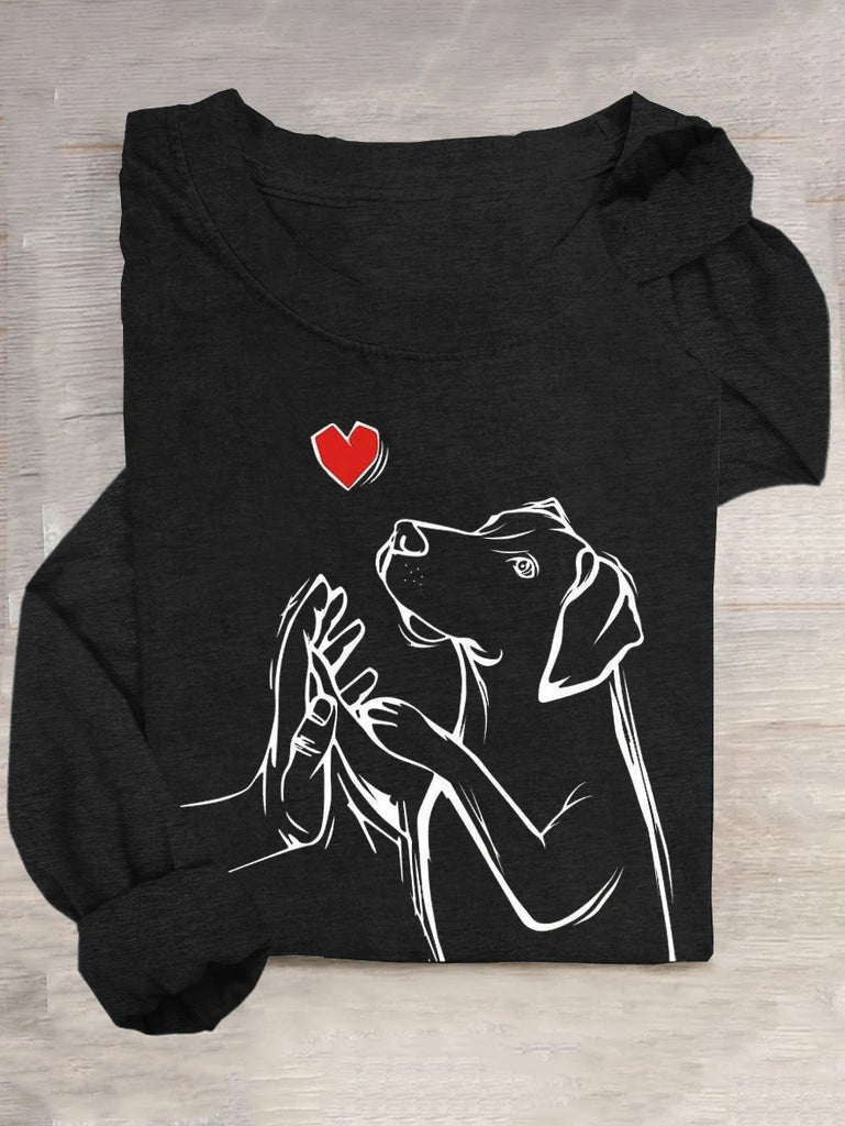 Fashion Crew Neck Long Sleeve Dog Casual Regular T-Shirt