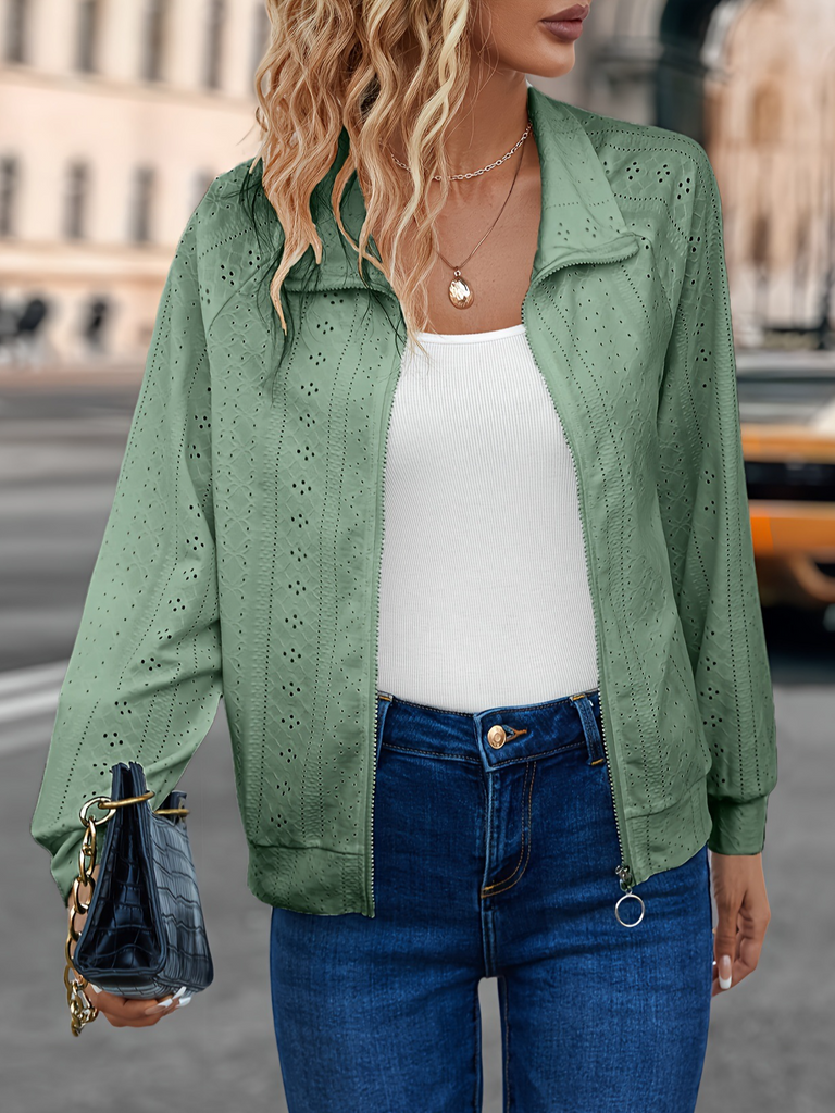 Loose Long Sleeve Plain Zipper Fashion Regular Jacket