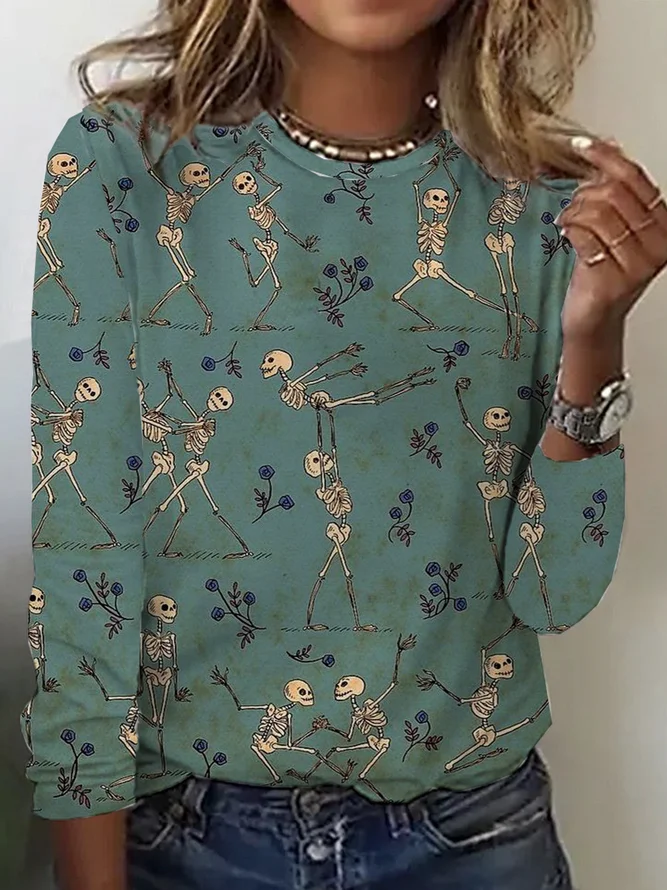 Casual Crew Neck Long Sleeve Halloween Fashion Regular T-Shirt