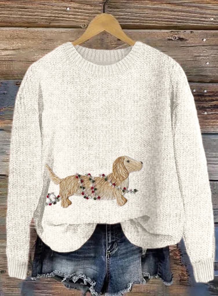 Loose Crew Neck Long Sleeve Maple Leaf Simple Regular Sweater