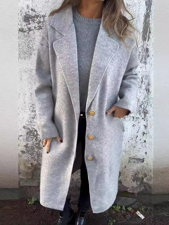 Loose Lapel Collar Long Sleeve Plain Fashion Regular Coat
