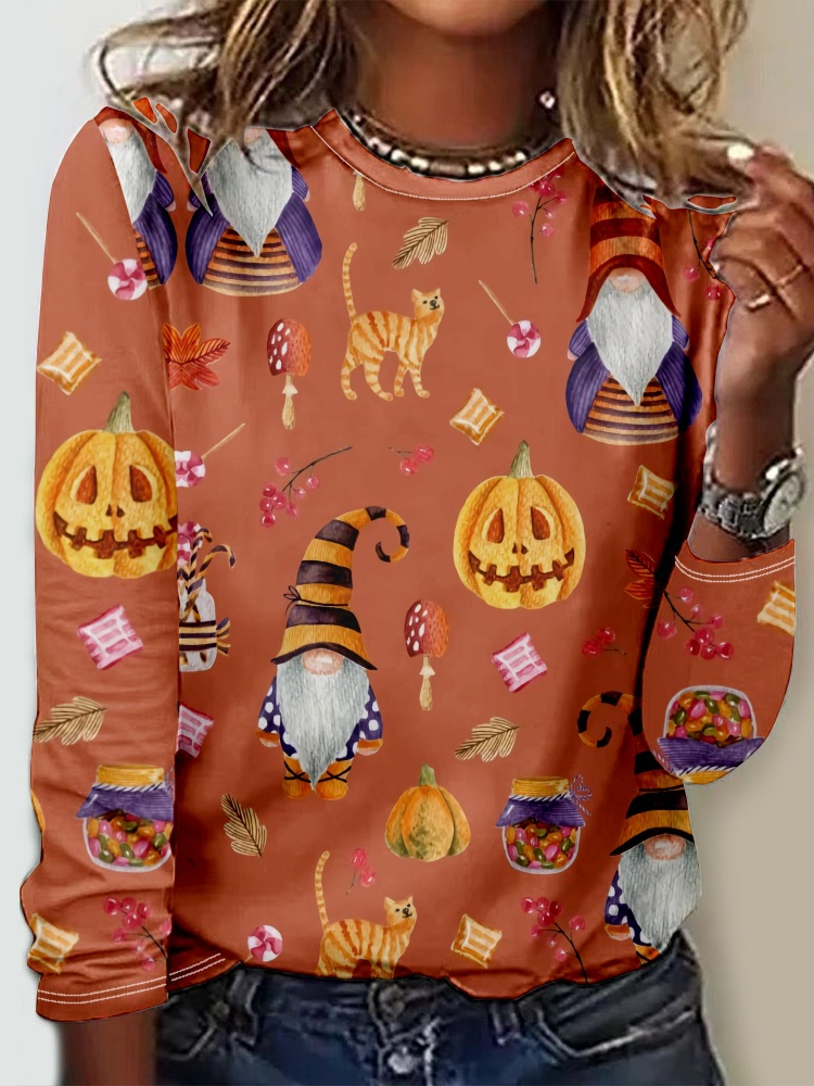 Casual Crew Neck Long Sleeve Floral Halloween Fashion Regular T-Shirt