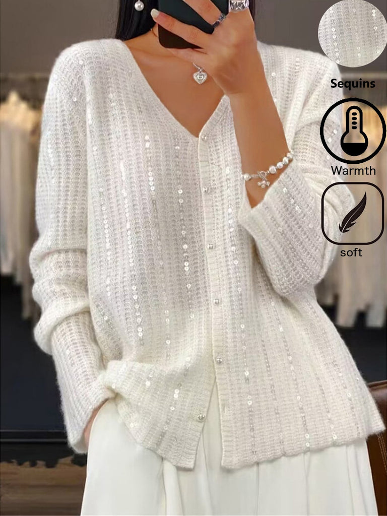 Fashion Long Sleeve Plain Glitter Loose Mid-Long Sweater