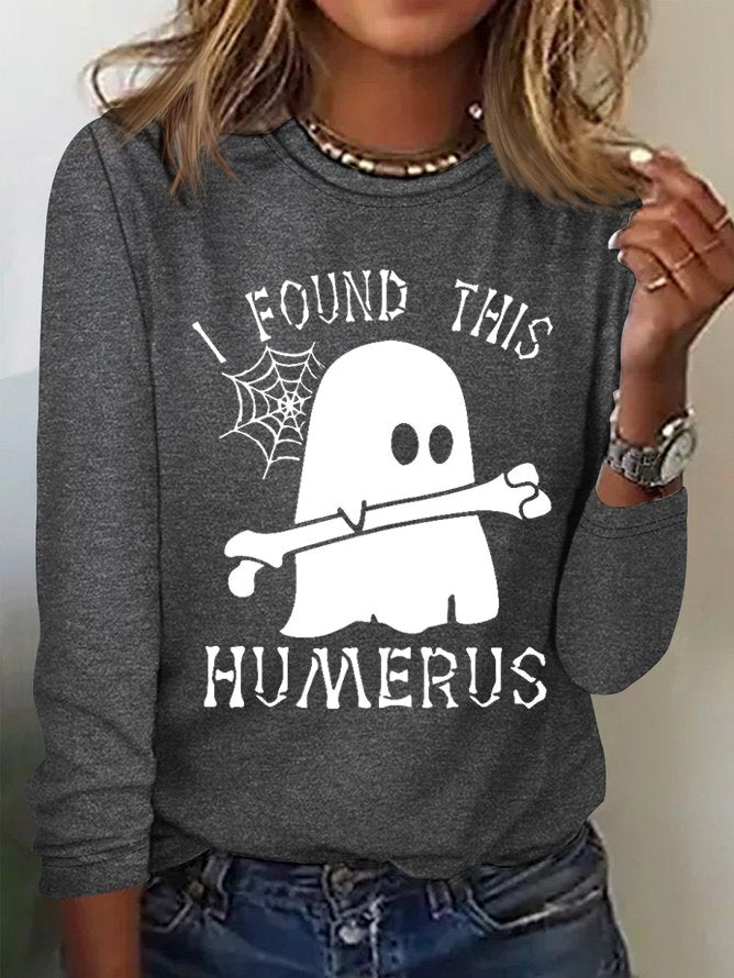 Fashion Crew Neck Long Sleeve Halloween Casual Regular T-Shirt