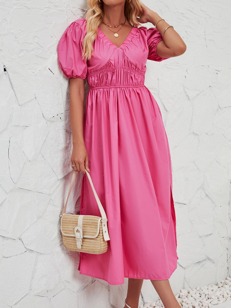 Fashion V Neck Sleeveless Plain Loose Midi Dress