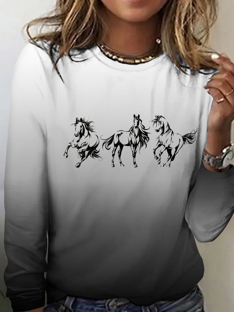 Vintage Crew Neck Long Sleeve Plaid Regular T-Shirt