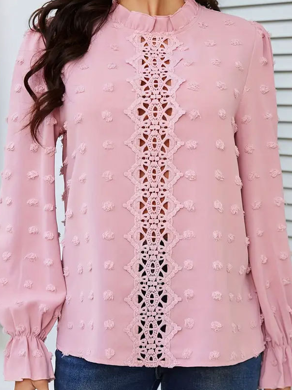 Fashion Long Sleeve Stand Collar Plain Loose Mid-Long Blouse