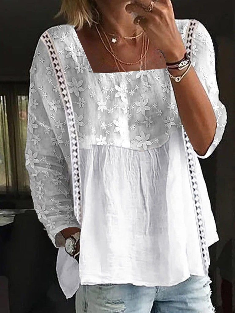Fashion Long Sleeve Square Neck Plain Loose Mid-Long Blouses