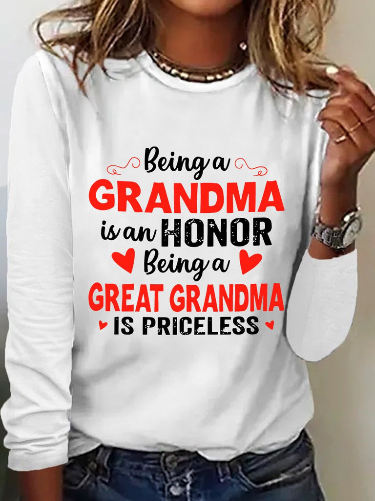Fashion Crew Neck Long Sleeve Text Letters Loose Regular Blouse