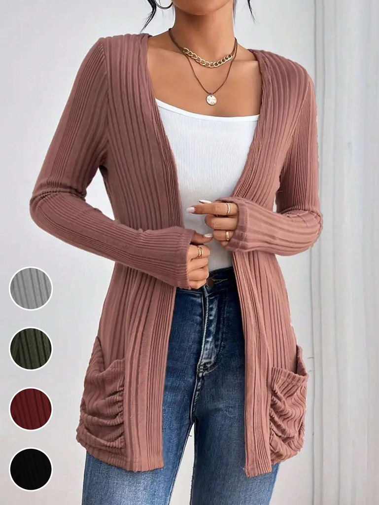 Loose Long Sleeve Plain Fashion Mid-Long Cardigan