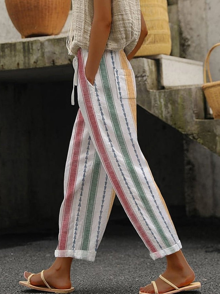 Fashion Striped Loose Ankle Pants