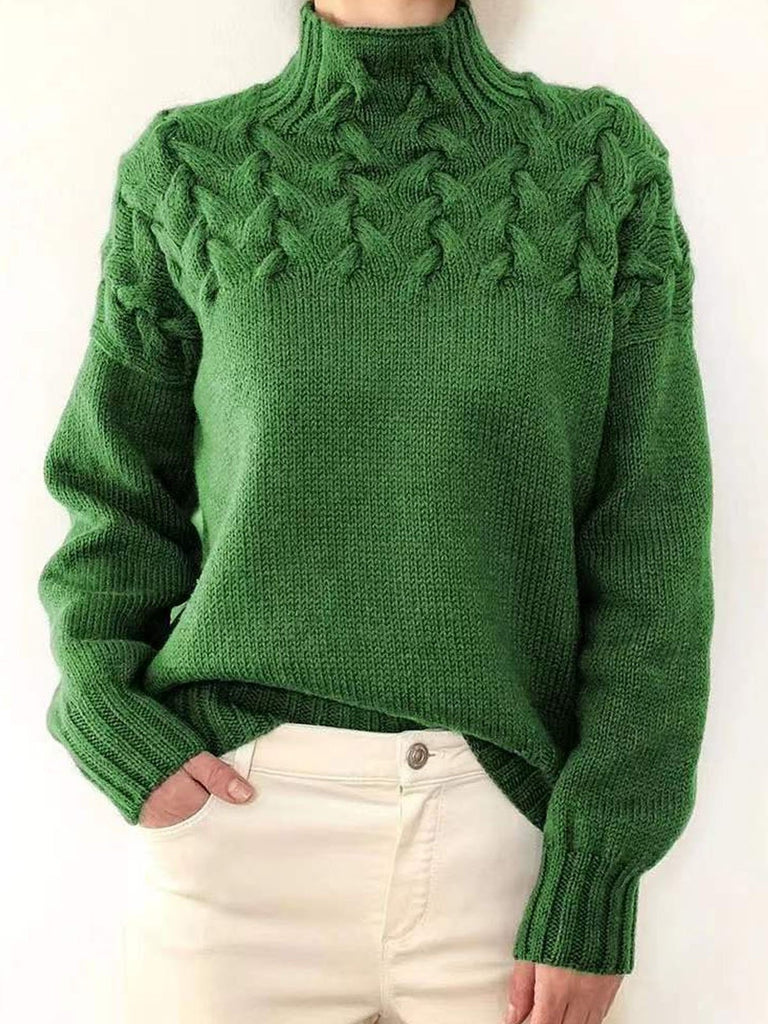 Fashion Long Sleeve Turtleneck Plain Loose Regular Sweater