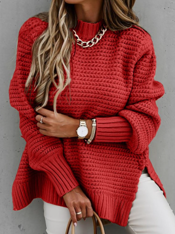 Fashion Long Sleeve Turtleneck Plain Loose Regular Sweater