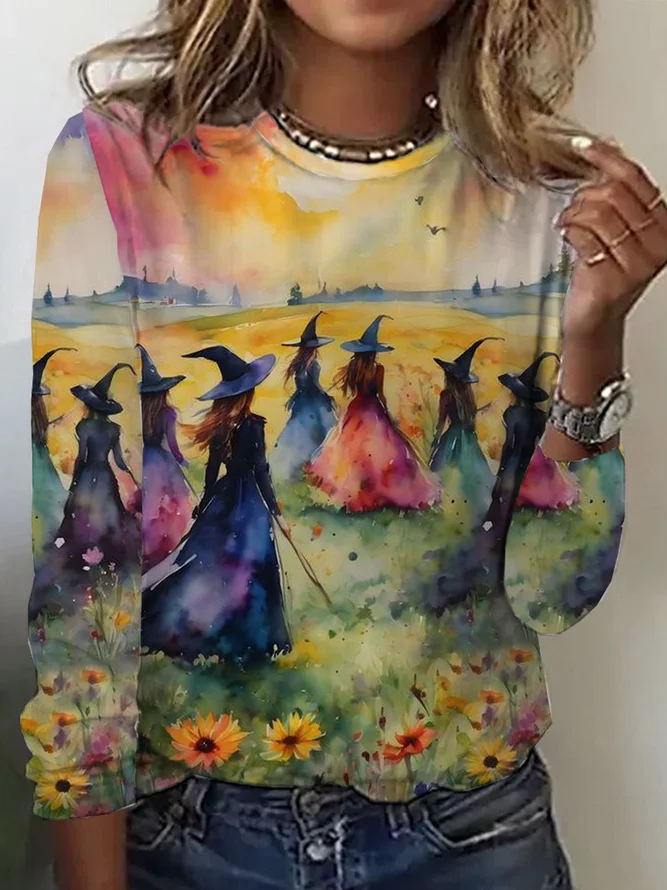Casual Crew Neck Long Sleeve Halloween Fashion Regular T-Shirt