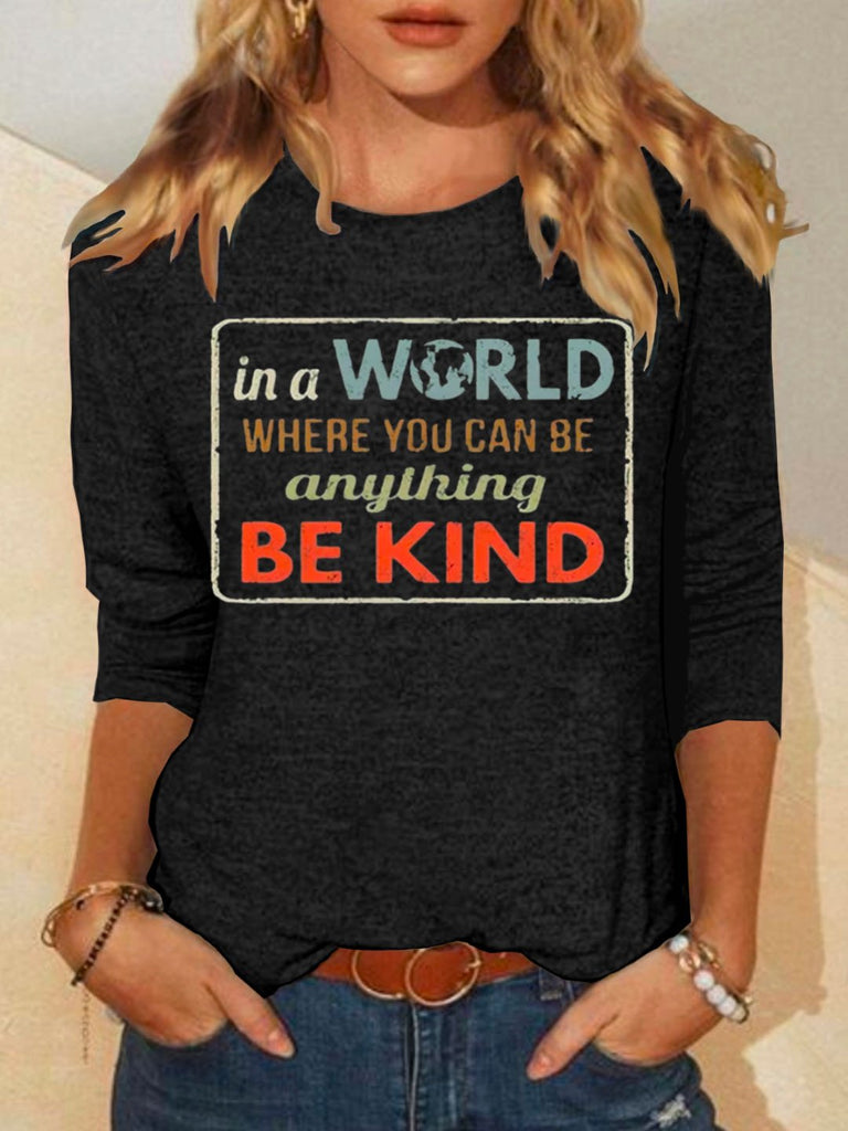 Crew Neck Long Sleeve Letter Pattern Casual Regular T-Shirt