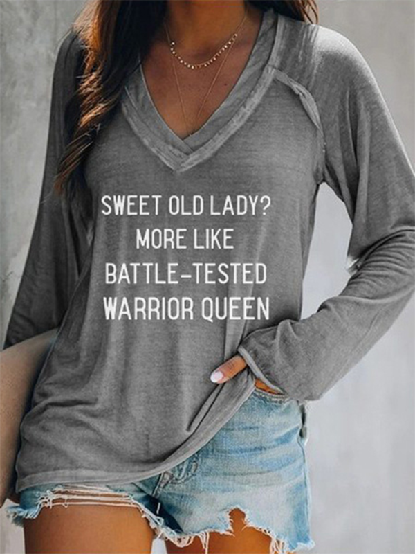 Fashion V Neck Long Sleeve Letter Loose Regular T-Shirt