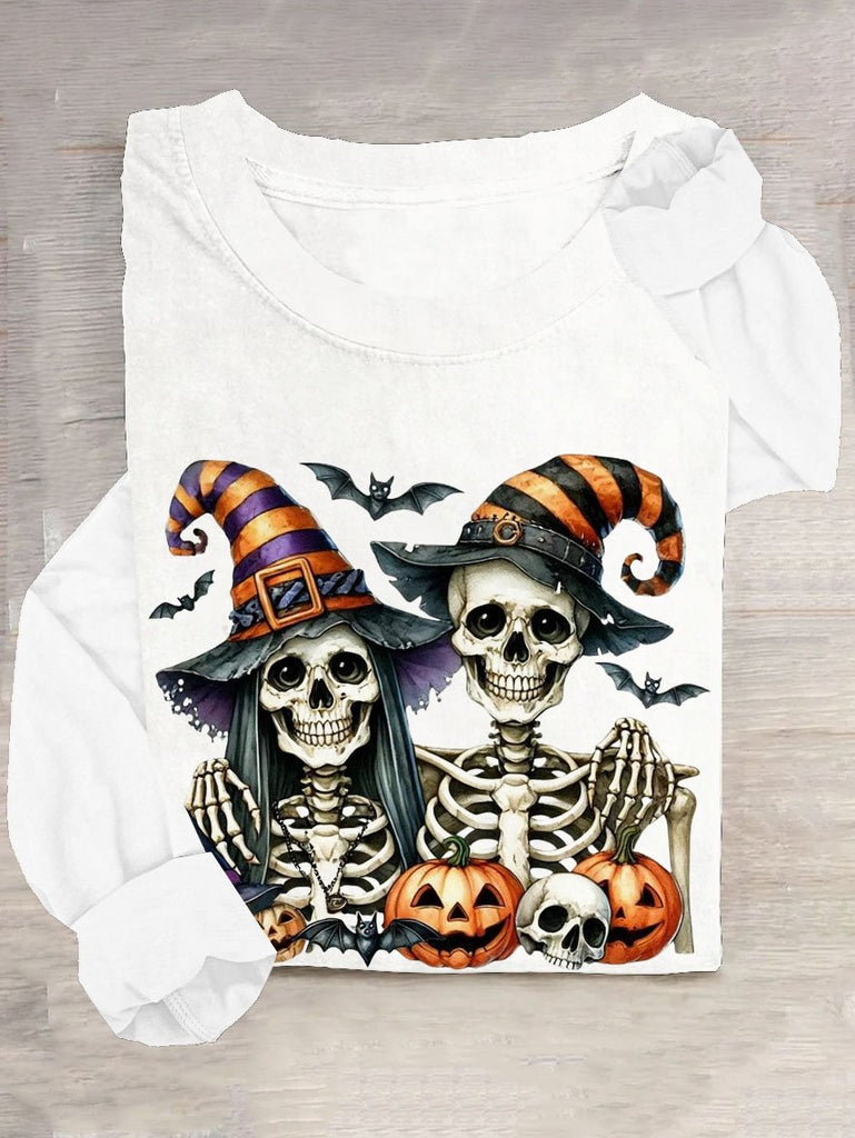 Loose Crew Neck Long Sleeve Halloween Fashion Regular T-Shirt
