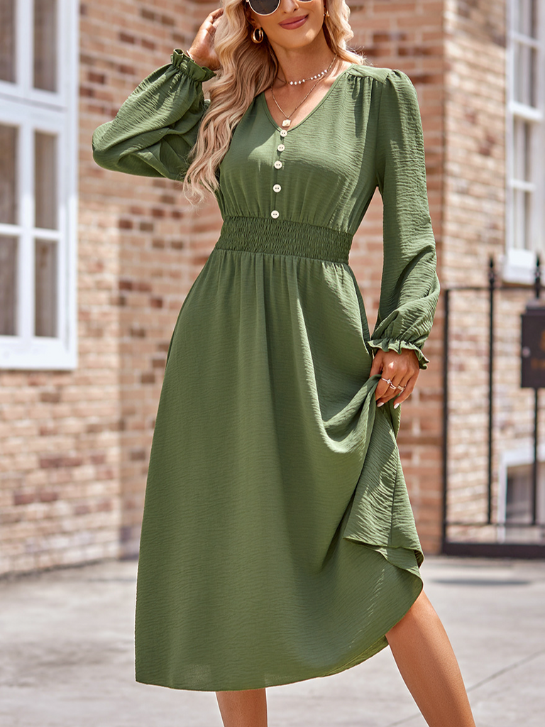 Fashion Crew Neck Long Sleeve Plain Loose Maxi Dress