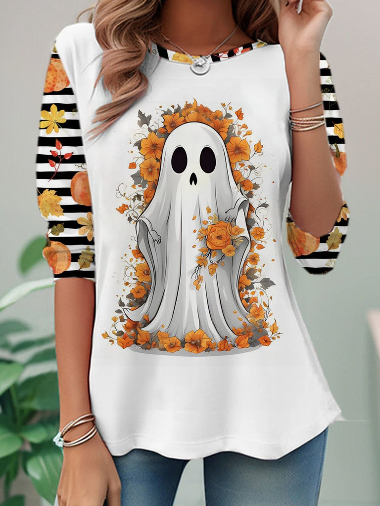 Fashion Crew Neck Long Sleeve Halloween Loose Regular Blouses