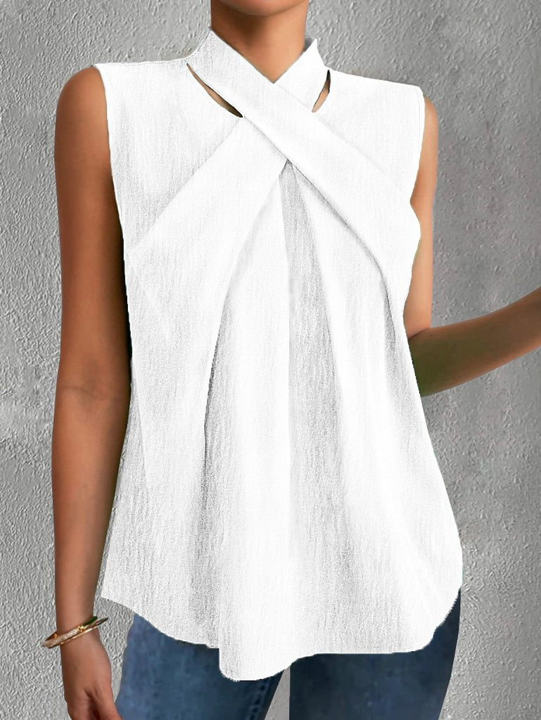 Loose Sleeveless Mock Neck Plain Fashion Mid-Long Tank Top
