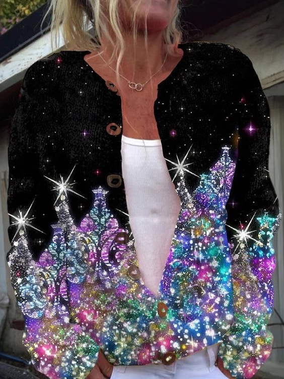 Loose Crew Neck Long Sleeve Geometric Floral Ethnic Fashion Regular Jacket