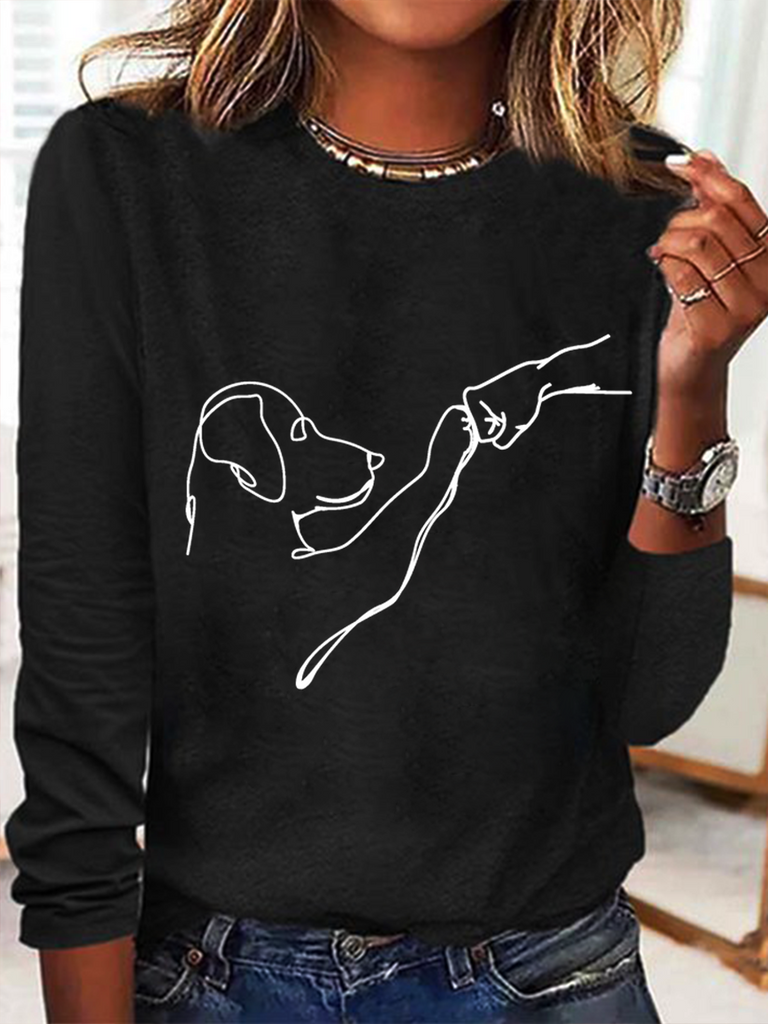 Simple Crew Neck Long Sleeve Text Letters Regular Blouse