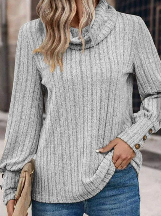Fashion Long Sleeve Turtleneck Plain Loose Regular Blouse