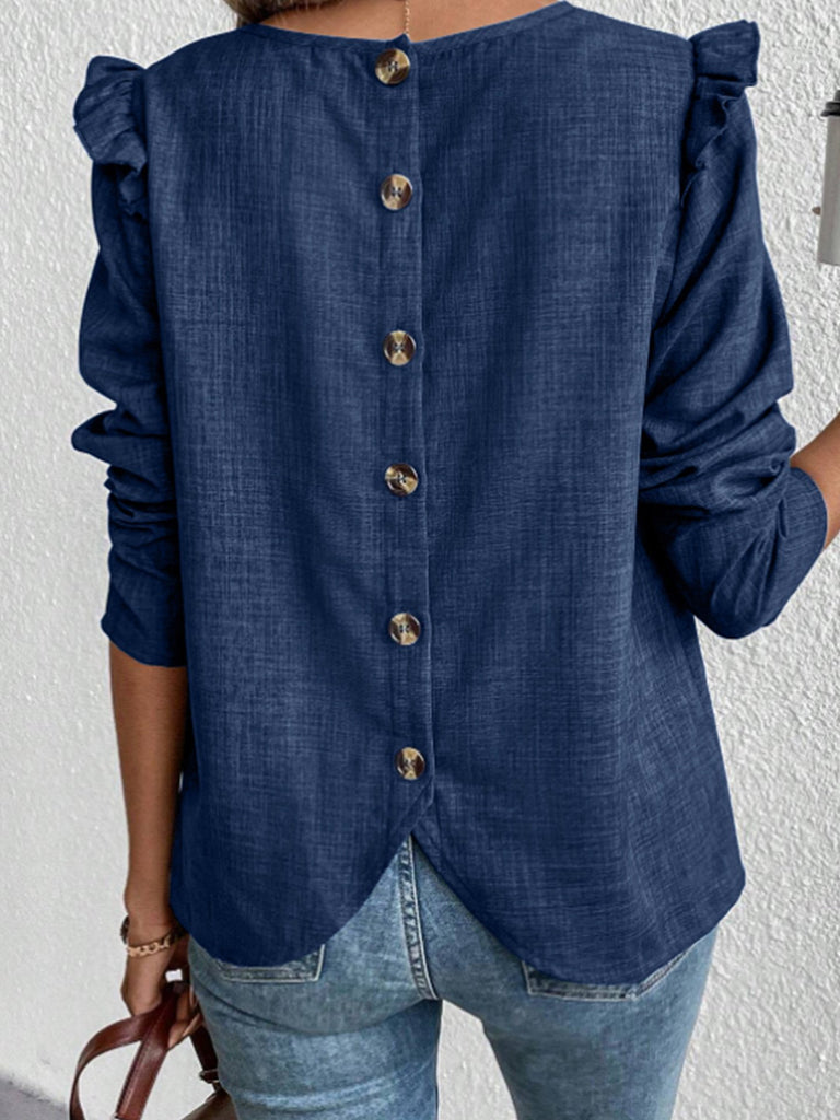 Crew Neck Long Sleeve Plain Fashion Regular Blouse