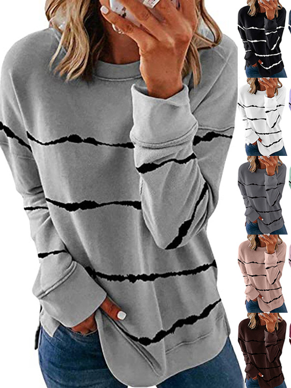 Casual Long Sleeve Hoodie Striped Fashion Regular Sweatshirt