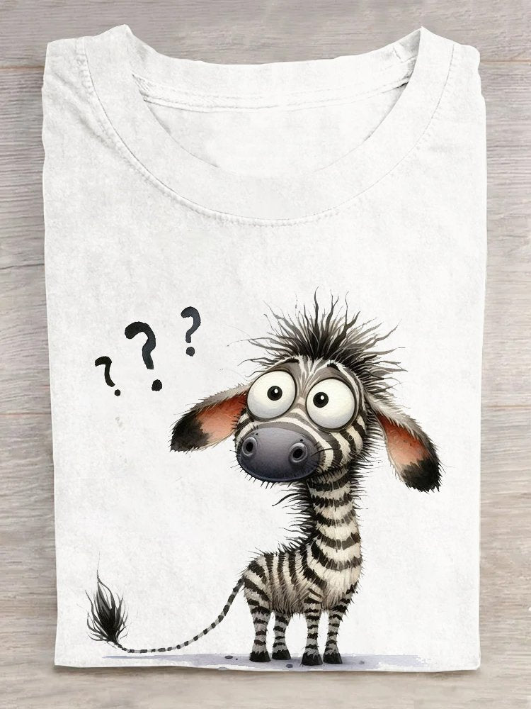 Loose Short Sleeve Crew Neck Zebra Fashion Regular T-Shirt