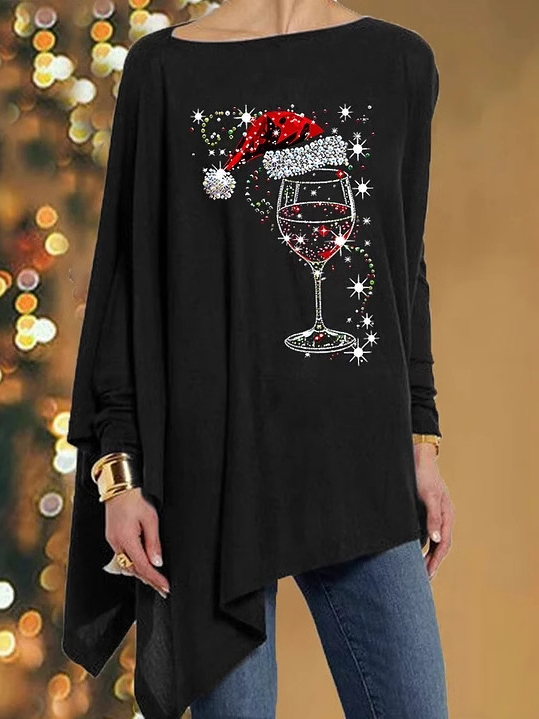 Fashion Crew Neck Long Sleeve Christmas Loose Mid-Long Blouses