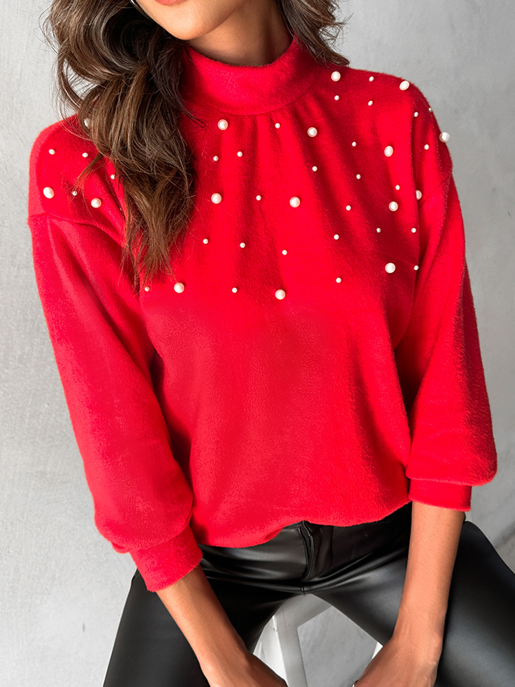 Loose Long Sleeve Turtleneck Plain Fashion Regular Blouse