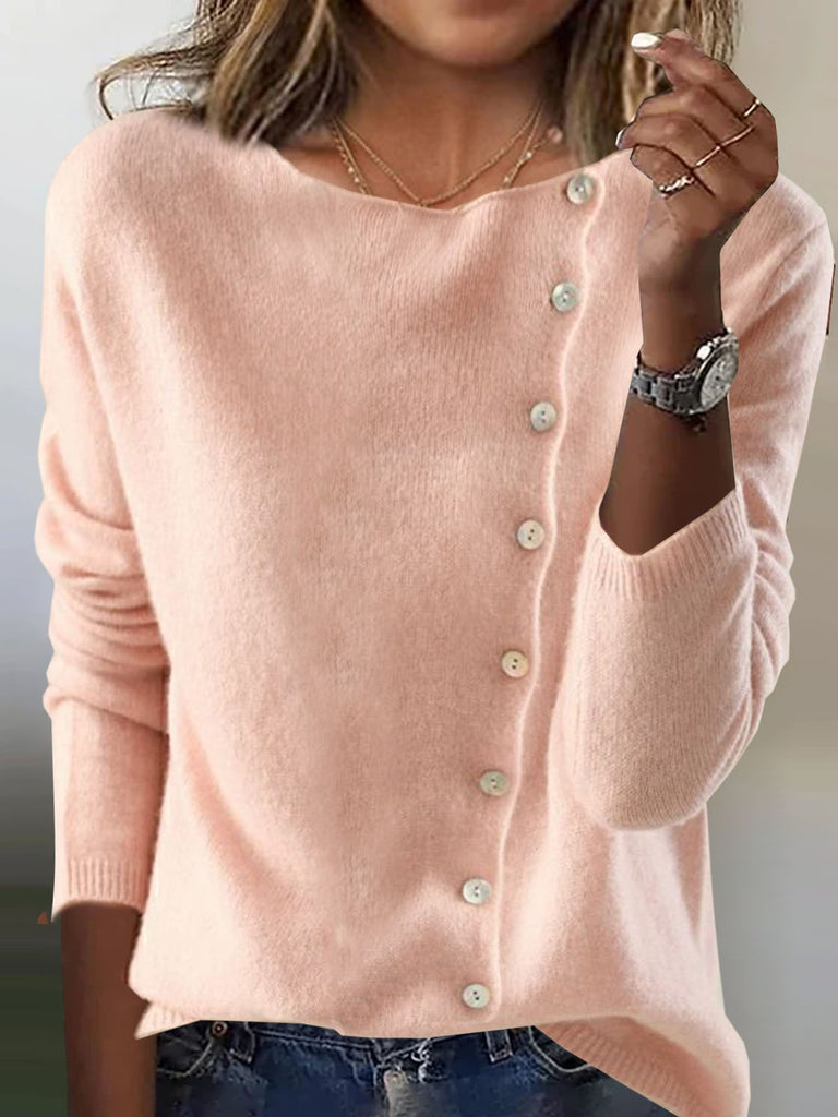 Loose Crew Neck Long Sleeve Plain Fashion Regular Cardigan