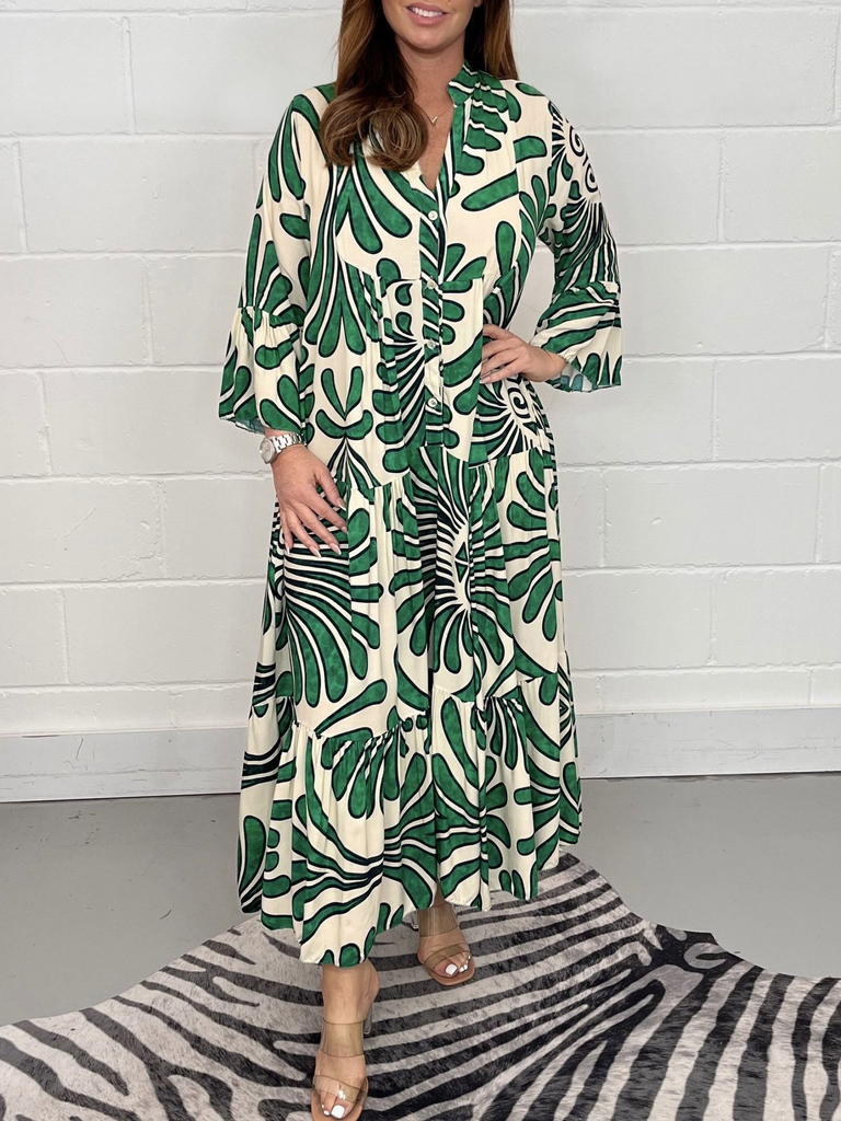 Fashion Half Sleeve Shawl Collar Color Block Midi Dress
