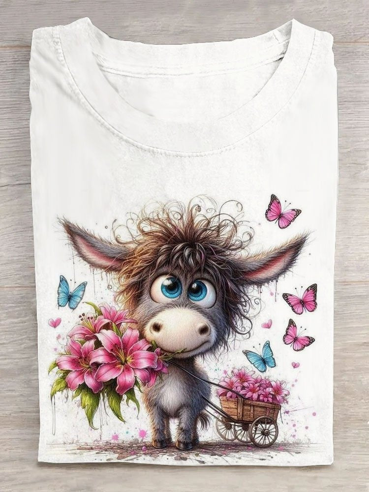 Casual Short Sleeve Crew Neck Horse Fashion Regular T-Shirt