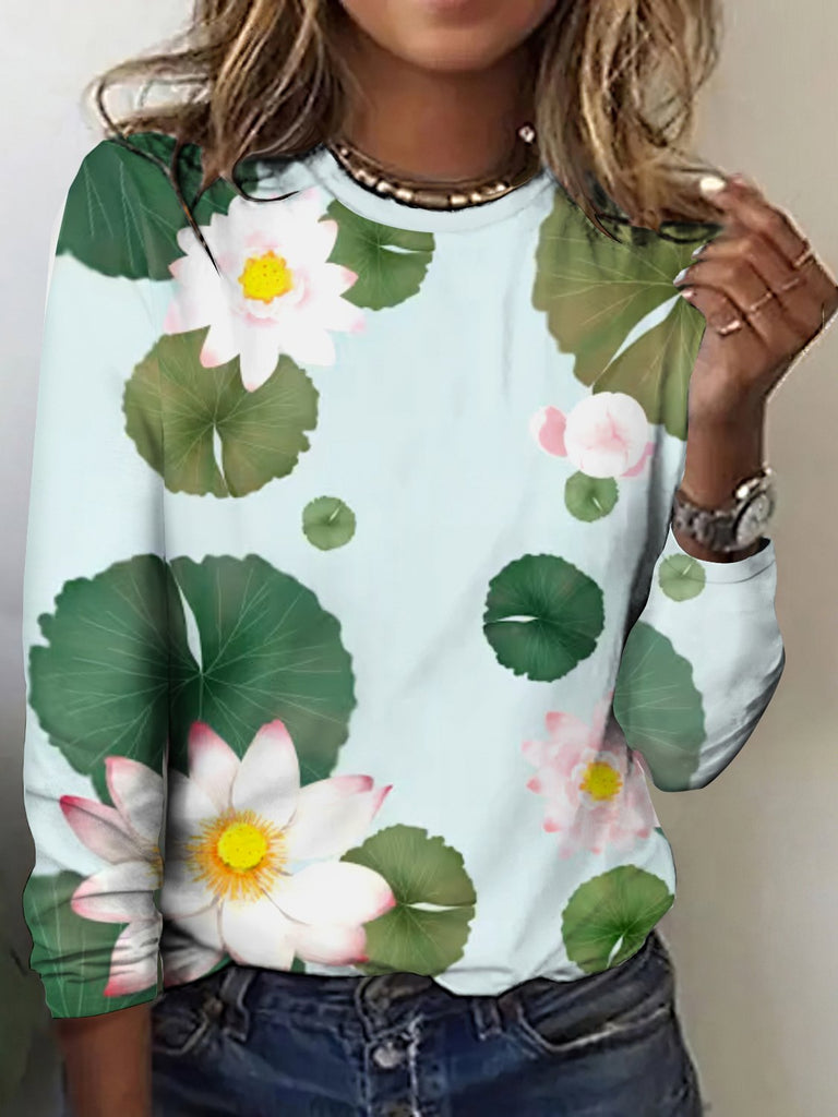 Casual Crew Neck Long Sleeve Floral Regular T-Shirt