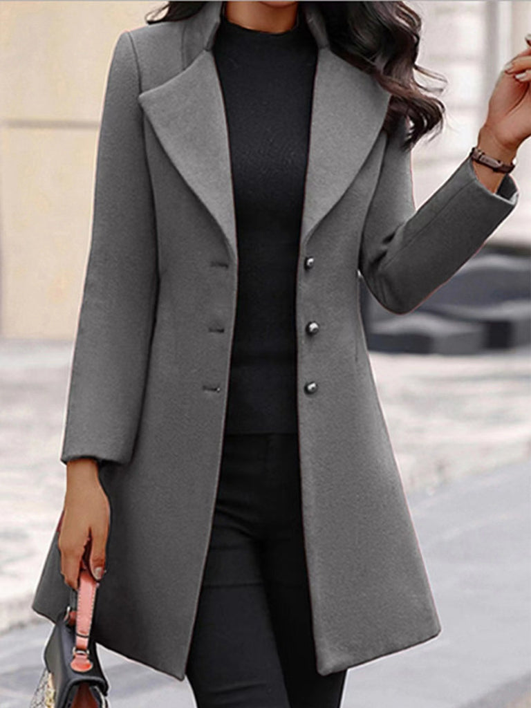 Shawl Collar Long Sleeve Plain Fashion Mid-Long Coat