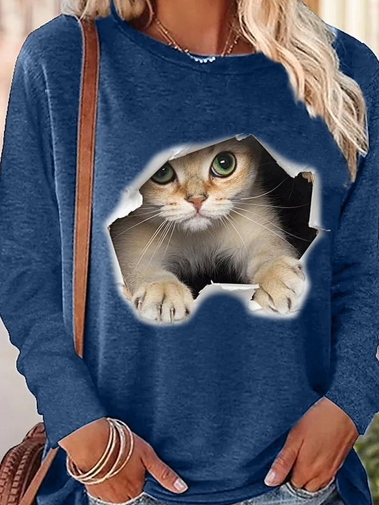 Crew Neck Long Sleeve Text Letters Fashion Regular Blouse
