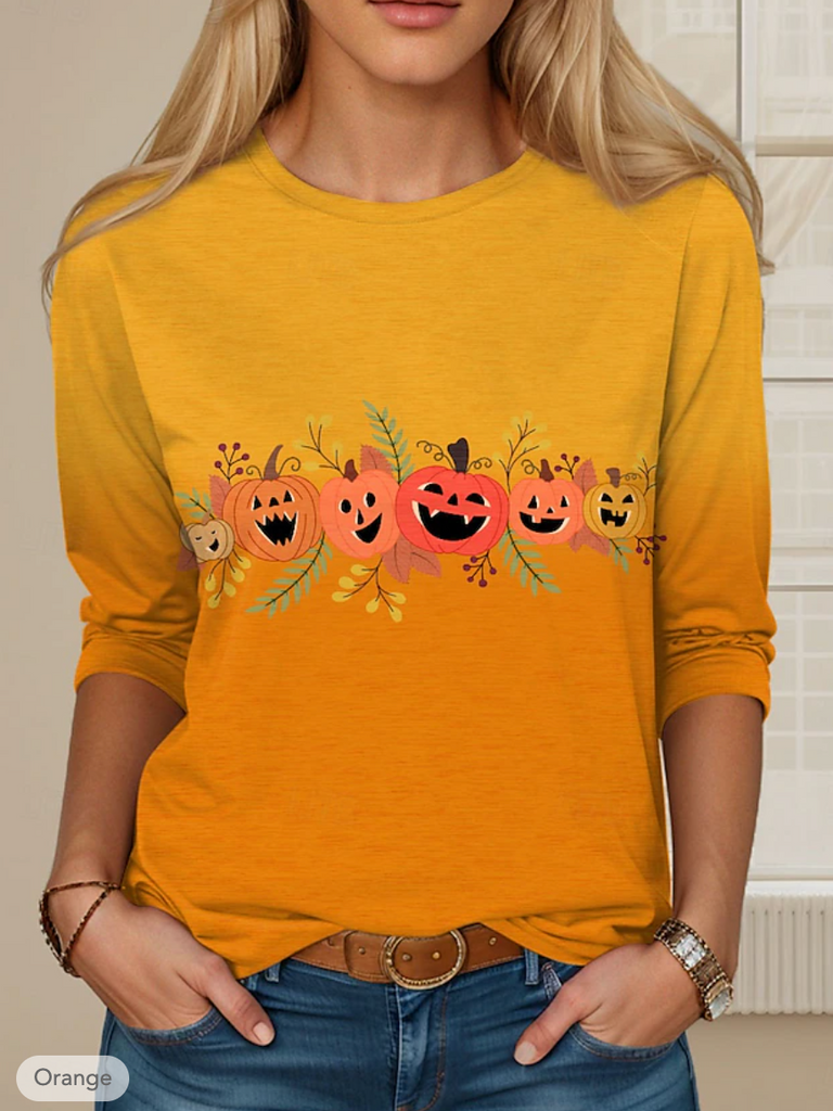 Casual Crew Neck Long Sleeve Halloween Fashion Regular T-Shirt