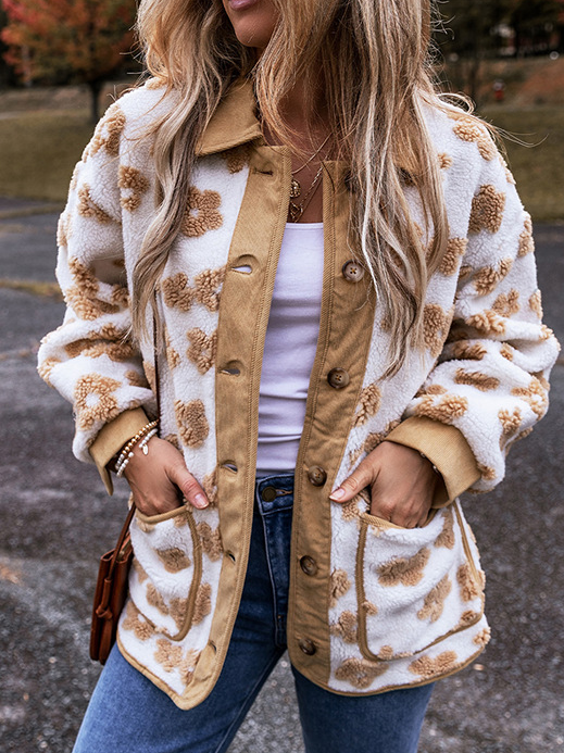 Loose Shawl Collar Long Sleeve Floral Fashion Regular Jacket