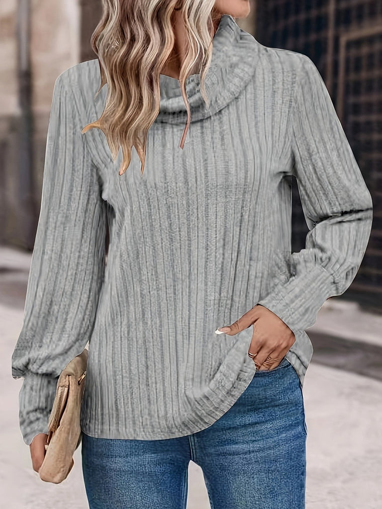 Fashion Long Sleeve Turtleneck Plain Loose Regular Blouse
