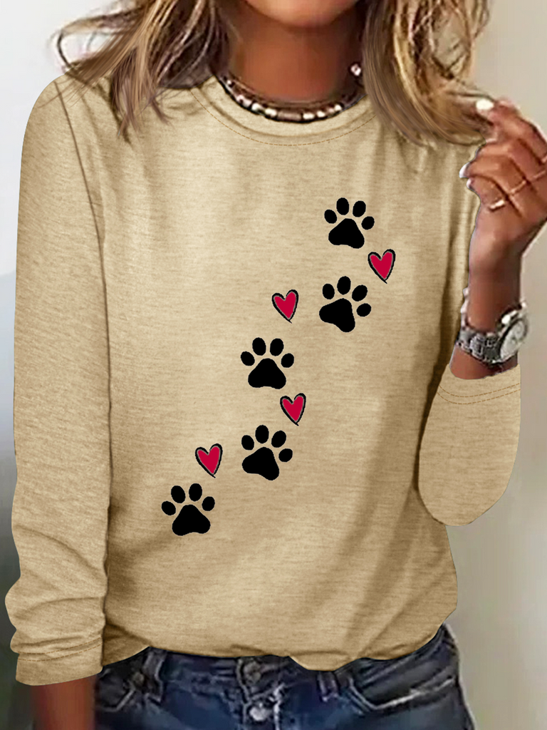 Crew Neck Long Sleeve Text Letters Simple Regular Blouse
