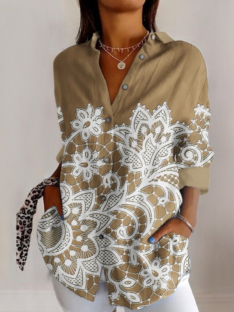Fashion Long Sleeve Shirt Collar Geometric Regular Shirt